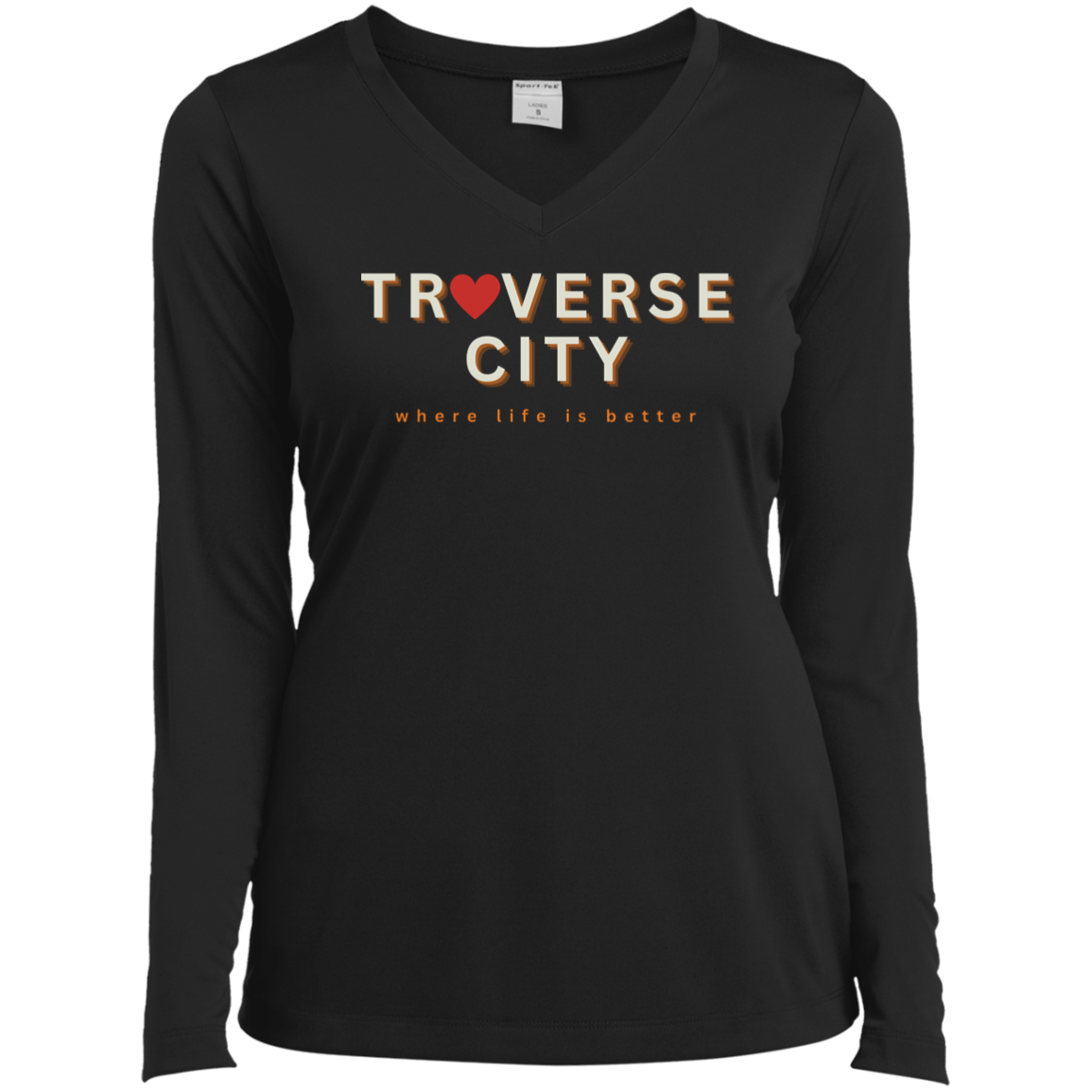 Traverse City ~Where Life is Better Ladies’ Long Sleeve Performance V-Neck Tee