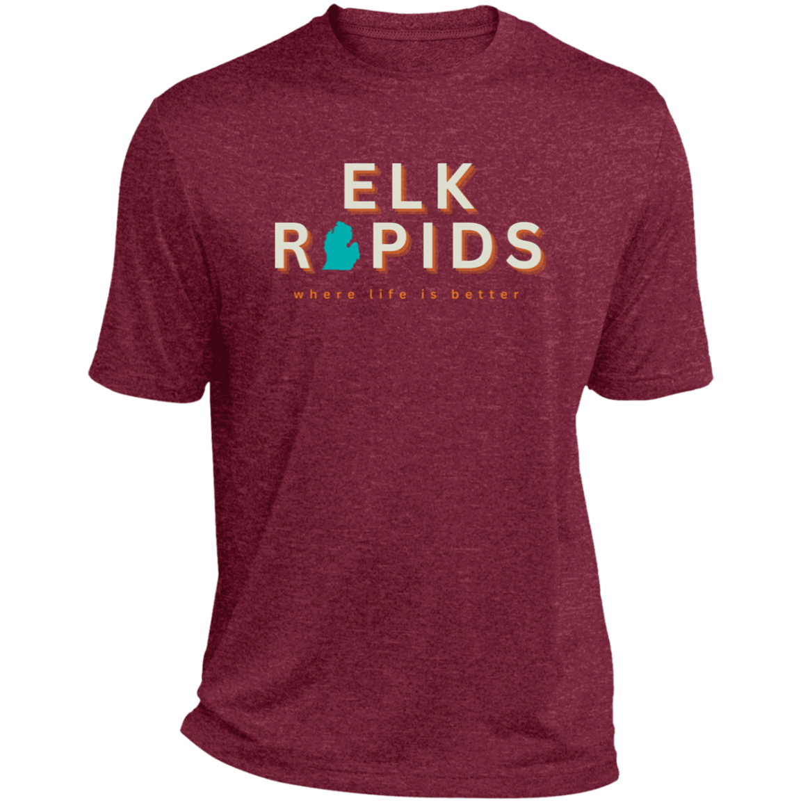 Elk Rapids ~Where Life is Better Men's  Heather Performance Tee