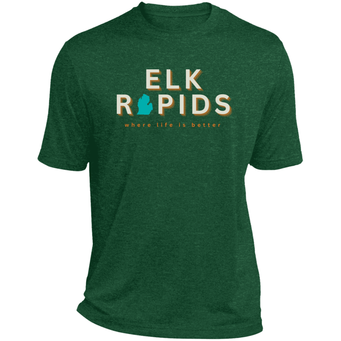 Elk Rapids ~Where Life is Better Men's  Heather Performance Tee