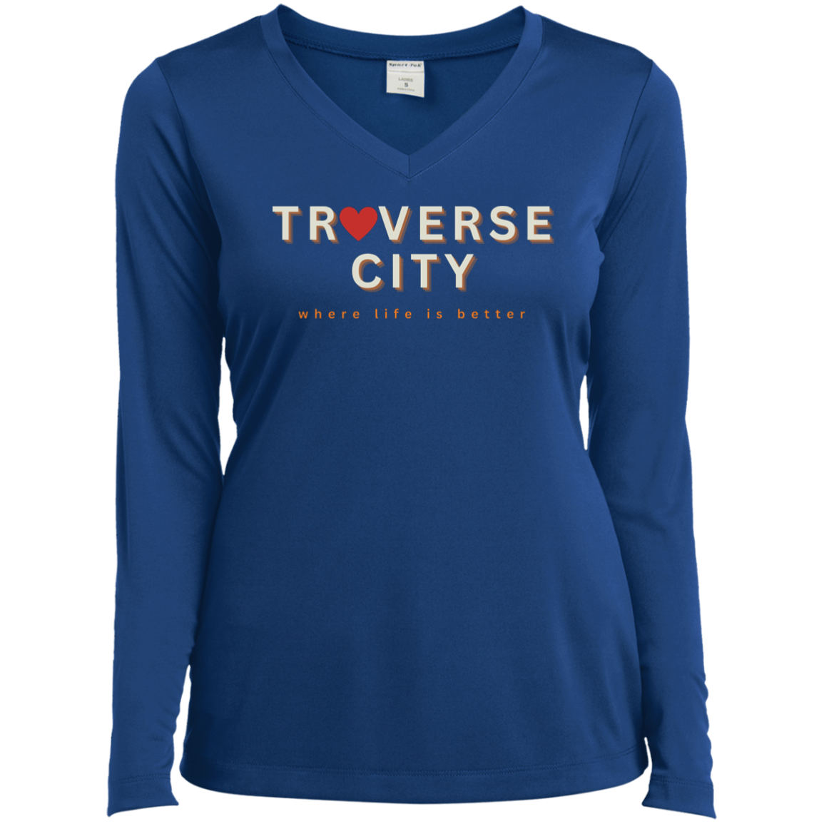 Traverse City ~Where Life is Better Ladies’ Long Sleeve Performance V-Neck Tee