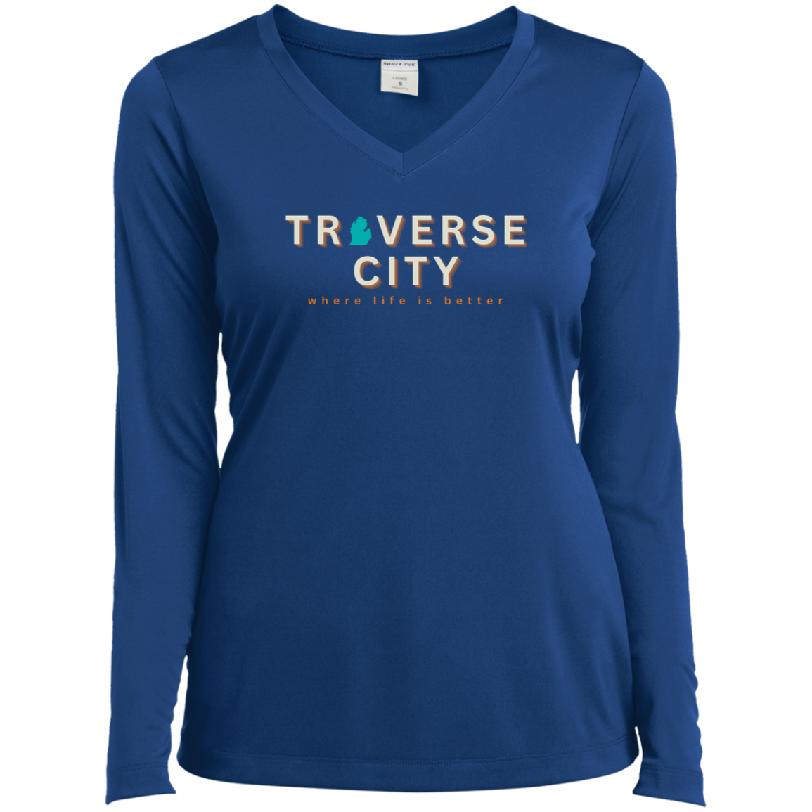 Traverse City ~Where Life is Better Ladies’ Long Sleeve Performance V-Neck Tee